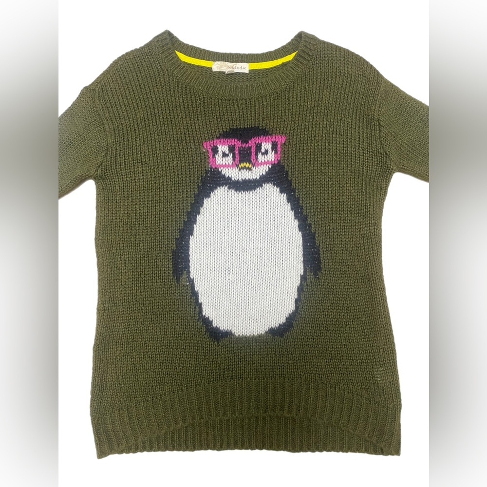 Y2K Rewind Hipster Penguin Soft Cozy Sweater Olive Green Size XS